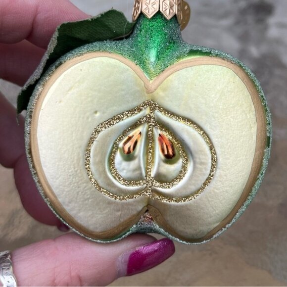 Vintage Dept. 56 Blown Glass "Sugared" Half Apple Ornaments Set of 2 - Picture 4 of 13